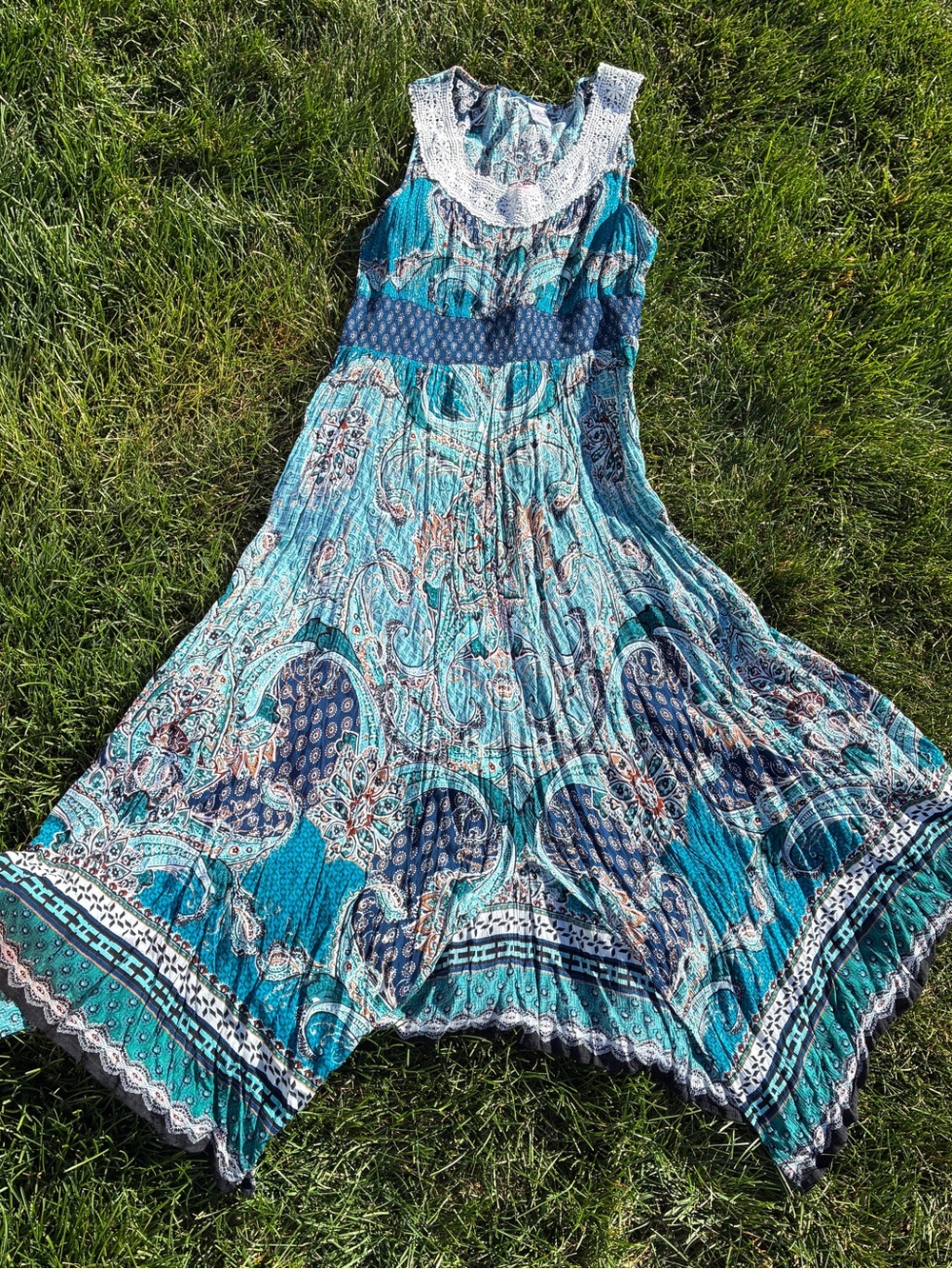 Bila boho teal paisley Floral asymmetrical Maxi Dress